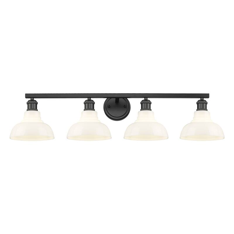 Yep by Golden Lighting Carver 4-light Vanity in Matte Black and Vintage Milk Glass