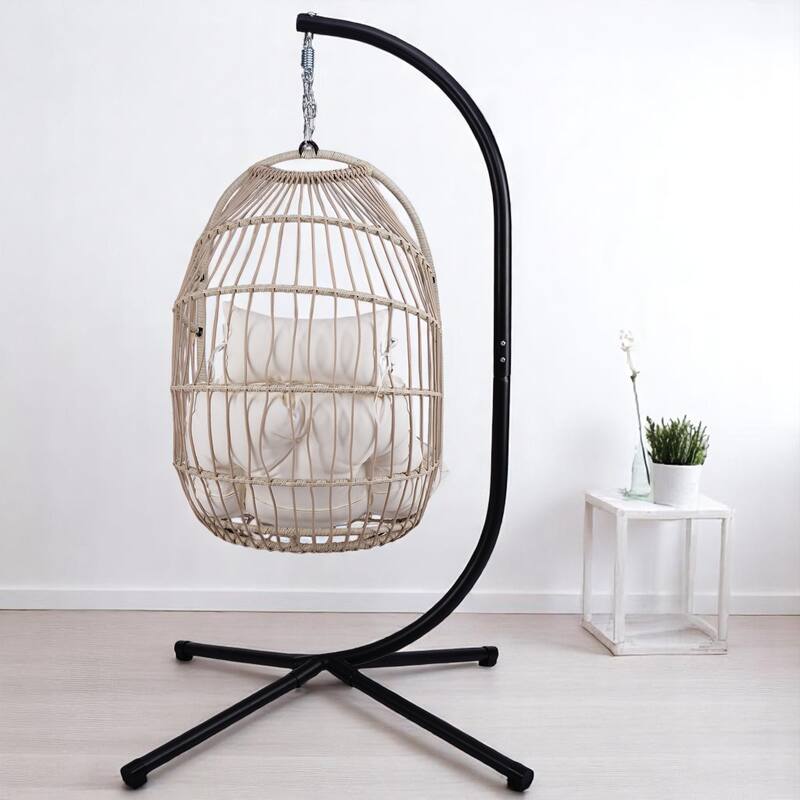 Hanging Egg Chair, Folding Hammock Swing Chair with Washable Cushion & Pillow - Portable Lounge Seating for Patio, or Garden