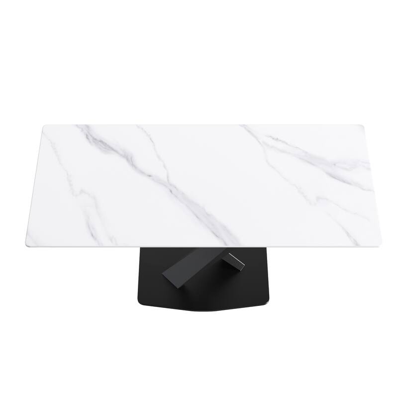 70.87" modern artificial stone white straight edge black metal leg dining table-can accommodate 6-8 people