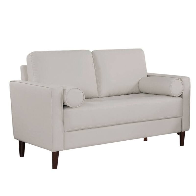 Faux Leather Upholstered Loveseat Sofa, Couch Settee with Cushions and Tapered Legs, 2-Seat Sofa with Pillows and USB Outlet