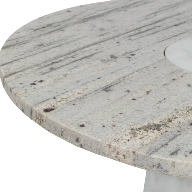 Granite And Marble Modern Round Side Table with Split-Top - 24" Ivory - 24" x 24" x 24"
