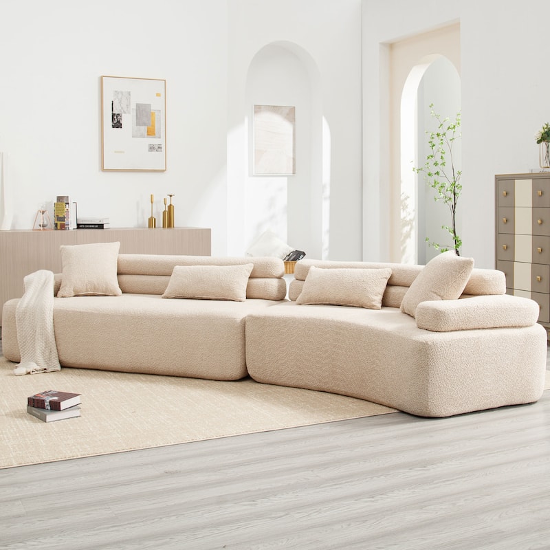 Frameless Sofa with Sponge Construction, ARC Armrests, No Assembly Required - khaki