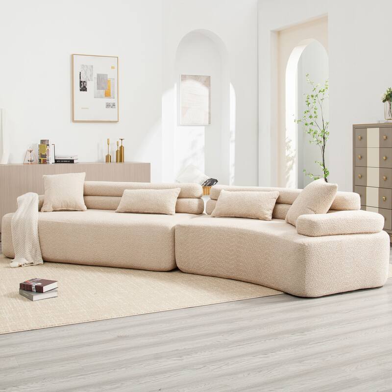 Indoor Foam Sleeper Sofa Bed with Double Backrest and Round Armrests for Living Room or Bedroom - Khaki