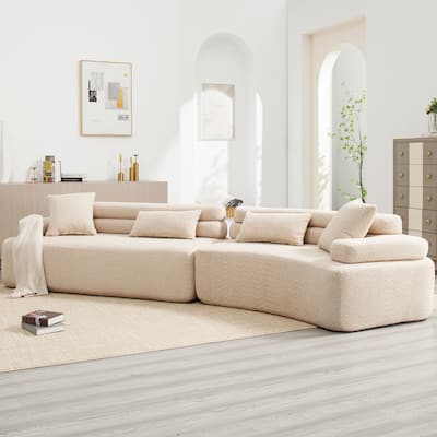 Modern Boucle 4-Seater Upholstered Sectional Sofa with 4 Pillows