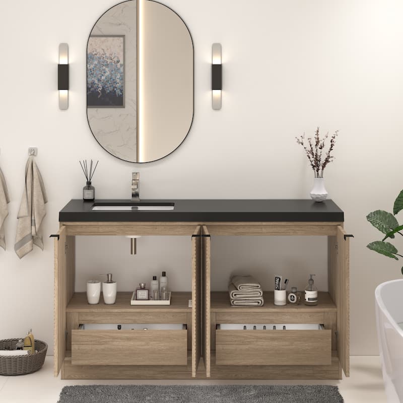 Milano 60" Freestanding Bathroom Vanity with Left Black Acrylic Sink