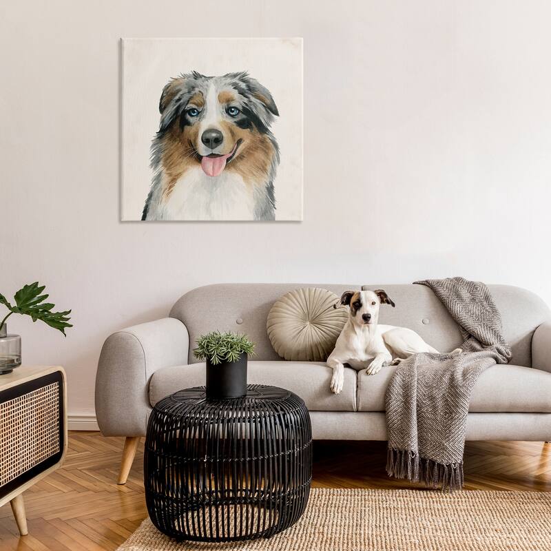 Stupell Soft Charming Australian Shepard Dog Portrait Canvas Wall Art - Multi-Color