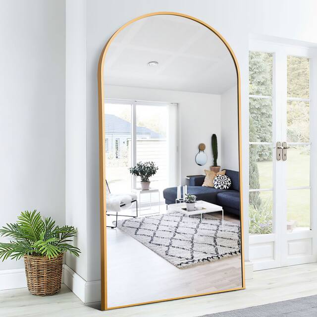 Arched Metal Mirror Full-length Floor Mirror - 67x30 - Gold