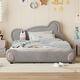 preview thumbnail 2 of 8, Gray Bear-shaped Headboard Platform Bed with Bed-end Storage Pocket, Queen Velvet Frame Bed Animals Style Upholstered Bed