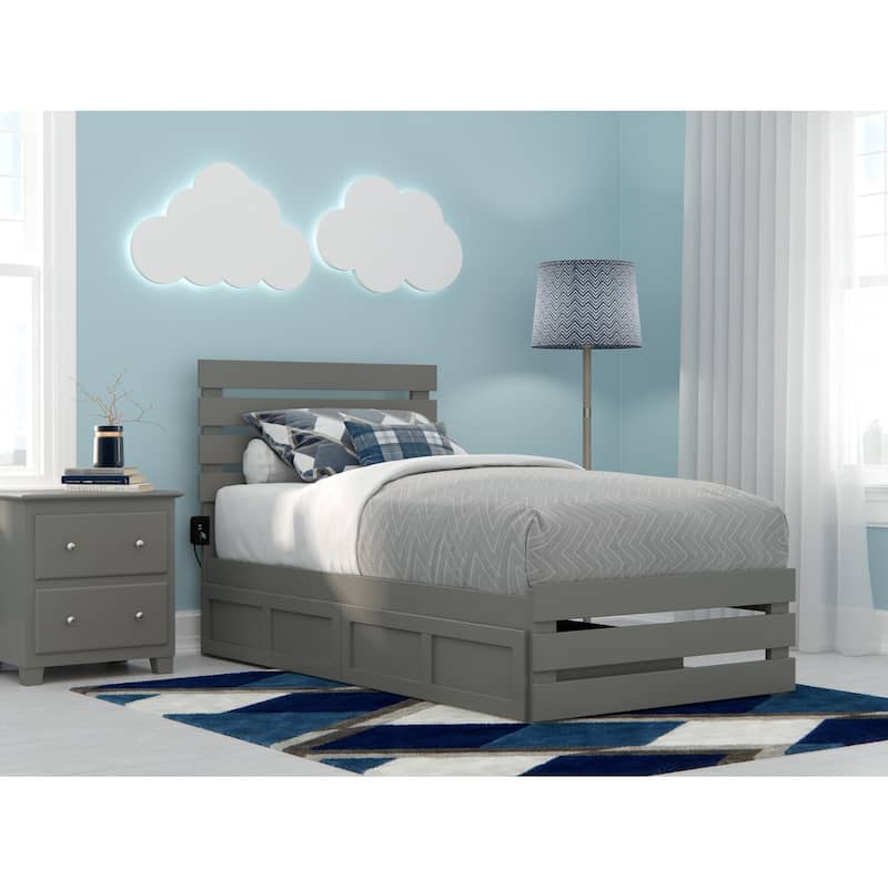 Oxford Bed with Footboard and USB Turbo Charger with 2 Drawers - Grey - Twin