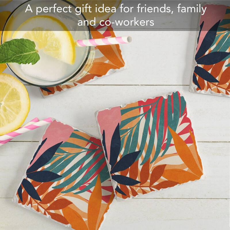 Flower Show 4-Pack Tumbled Tile Stone Coasters with Protective Cork Backing Manufactured in The USA