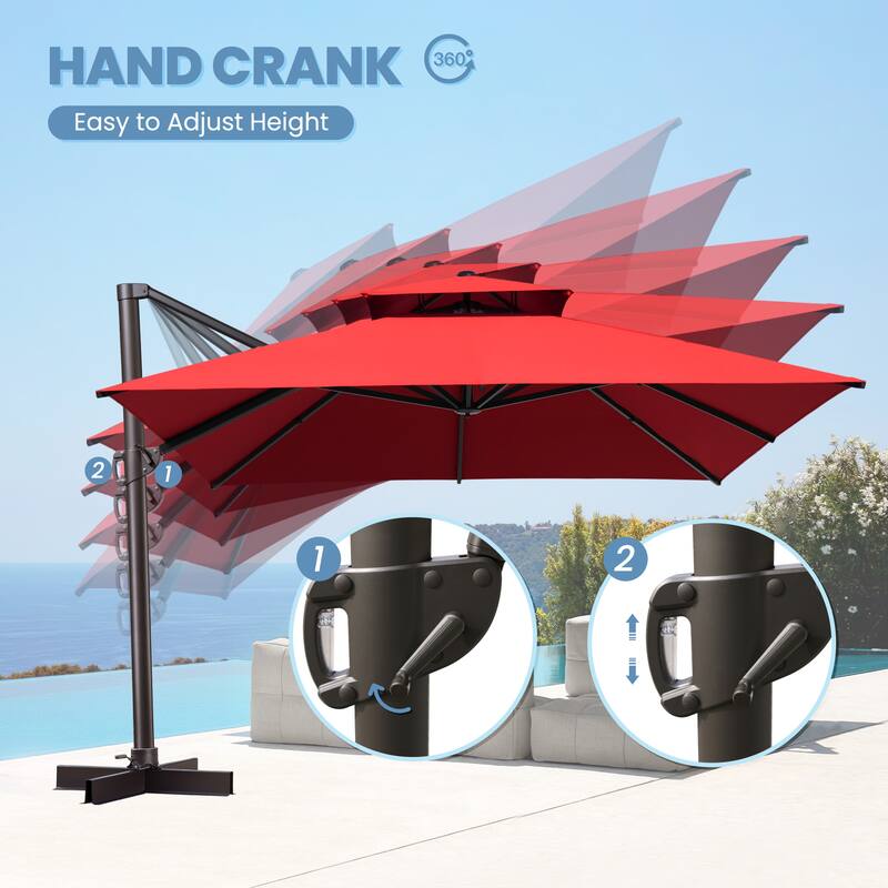 10X12.5 FT Outdoor Dual Top Patio Offset Umbrella 360 degrees Rotation with Base