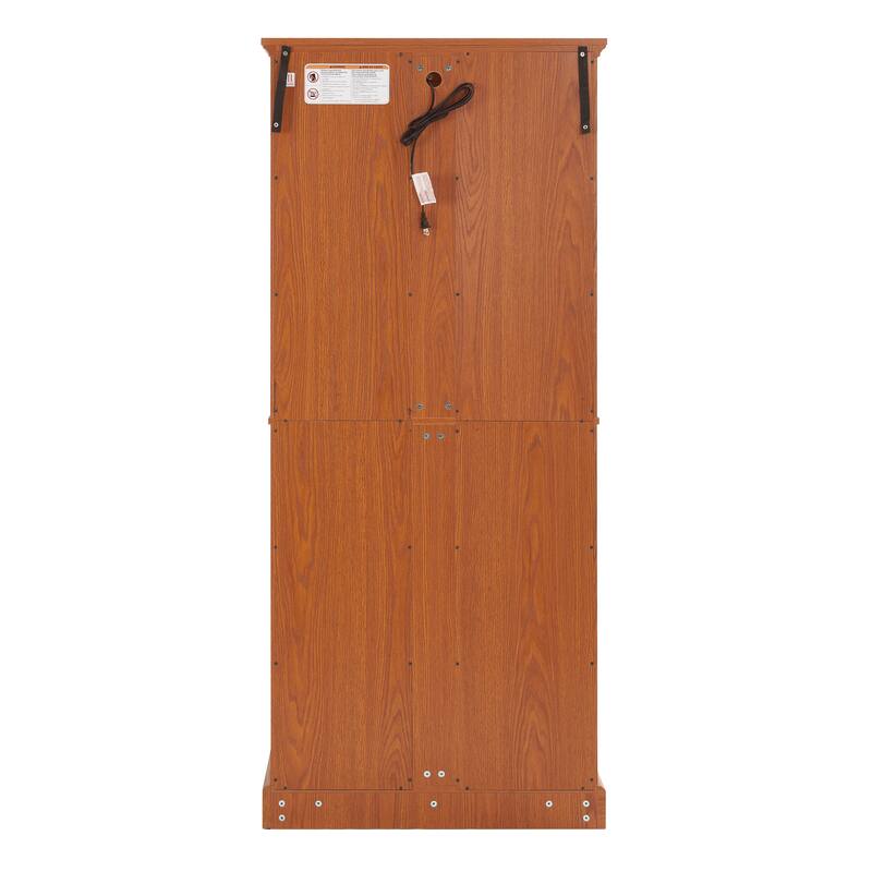 Curio Cabinet with Glass Doors, Lighted Display Cabinet with Adjustable Shelves & Mirrored Back, Wooden Accent Storage Cabinet