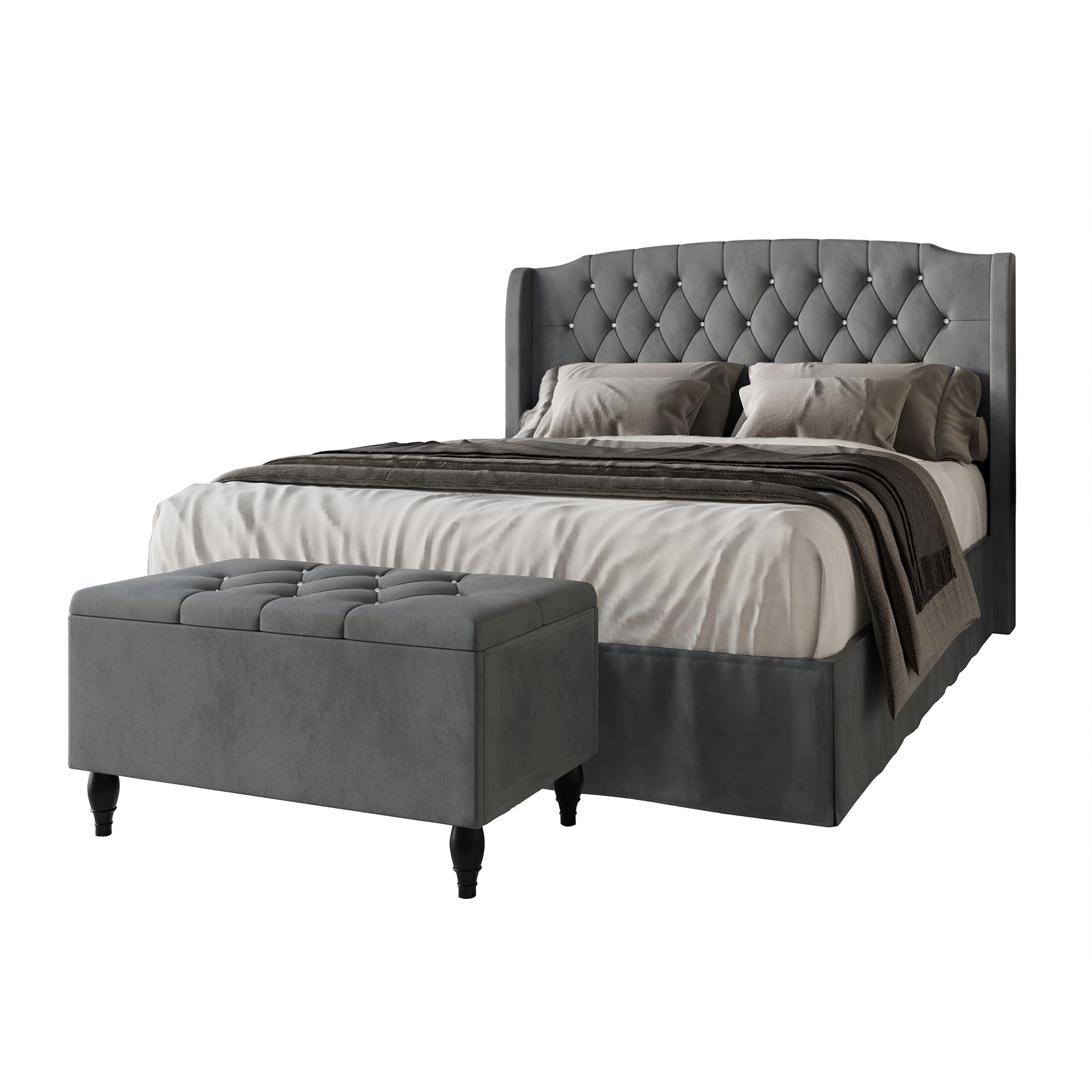 Crushed velvet best sale wingback bed