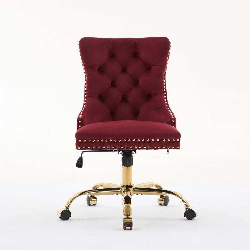 GDF Studio - Velvet Tufted Upholstered Home Office Chair with Golden Metal Base with Swivel Adjustment and Elegant Button Back