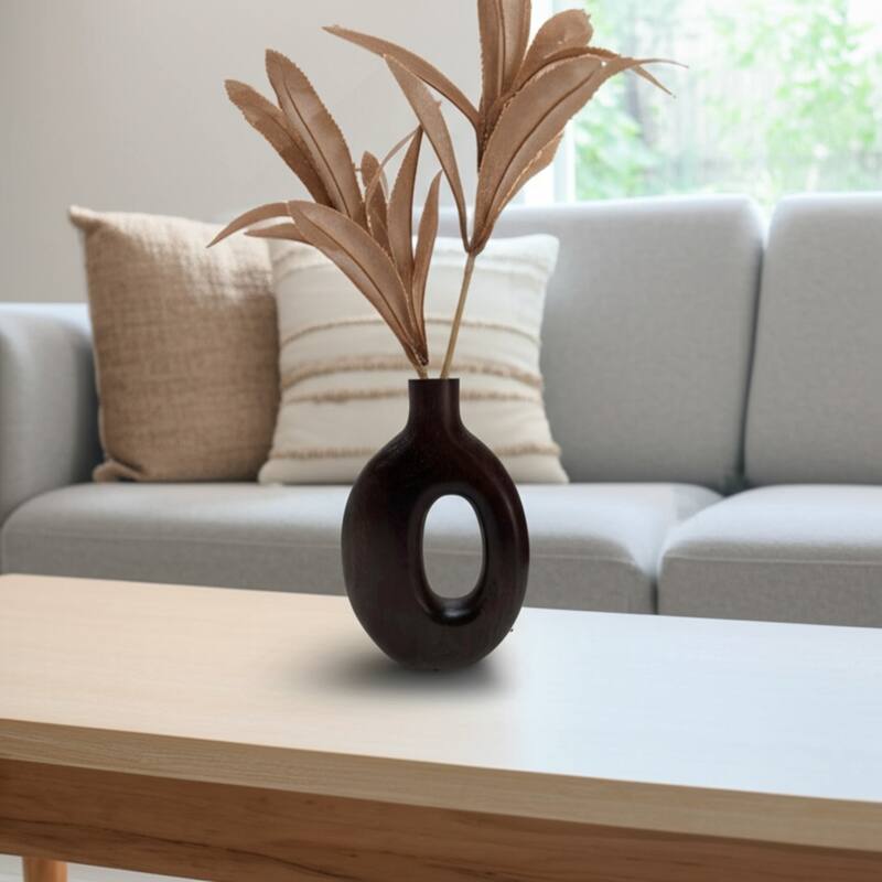 Mango Wood Modern Vase with Round Cutout Silhouette Minimalist Design