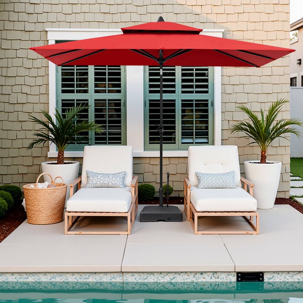 10 x 6.5 FT Double Top Patio Market Umbrella with Base Stand