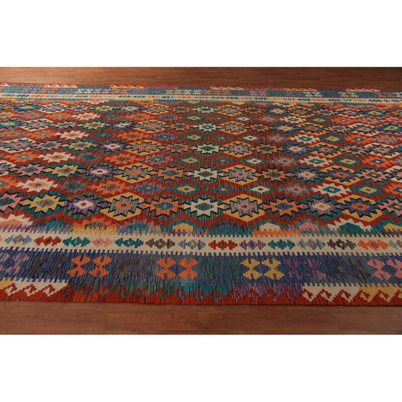 Kilim Oriental Large Rug Hand-Woven Multi-Color Wool Carpet - 10'2"x 16'1"
