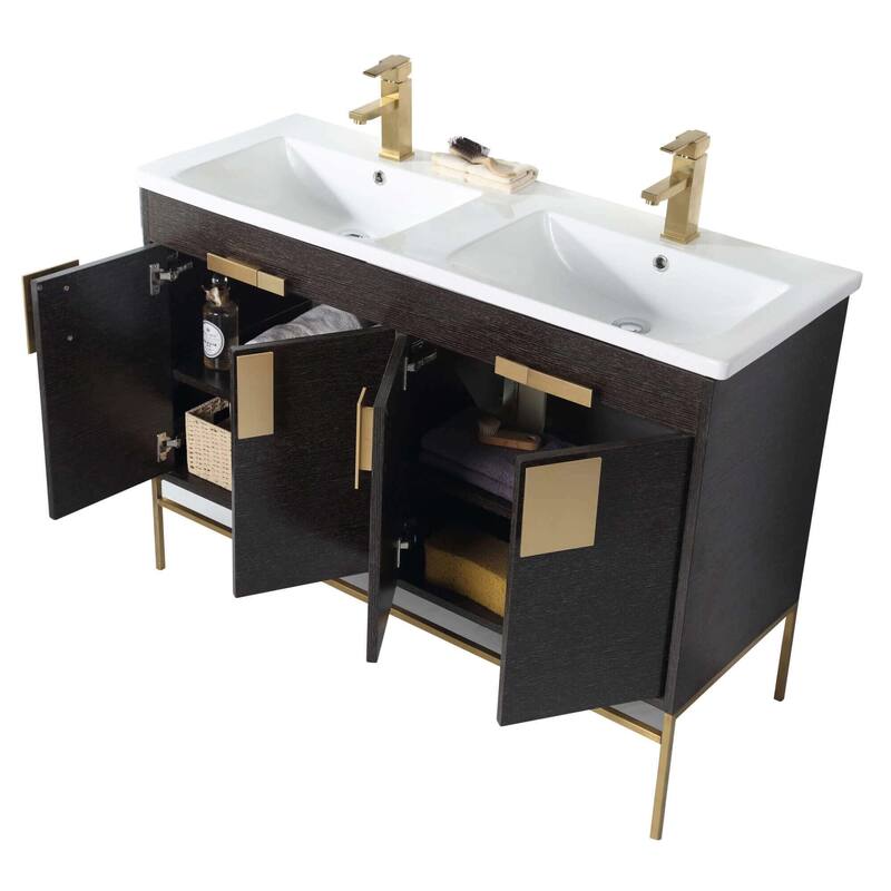 Modern Bathroom Vanity Set, Vitreous China Double Sink Top 48"
