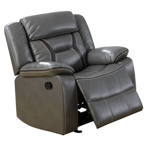 37 Inches Leatherette Glider Recliner with Pillow Arms, Gray