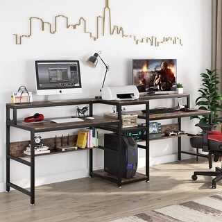 Tribesigns 94.5 inch Two Person Computer Desk with Storage Hutch Shelf