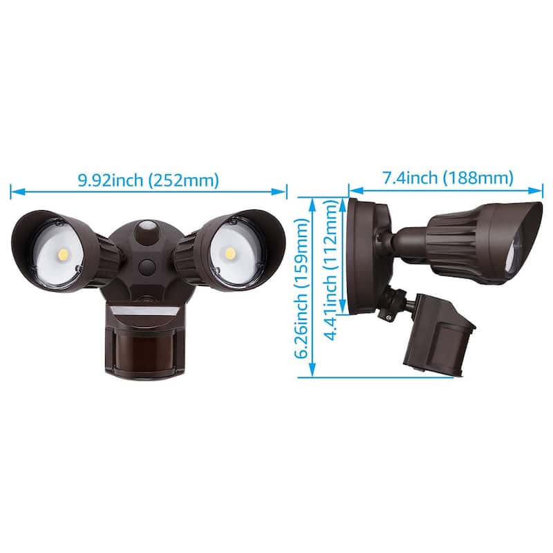 LED Security Light, Motion Sensor Flood Lights, 3000K, Bronze - 2PACK