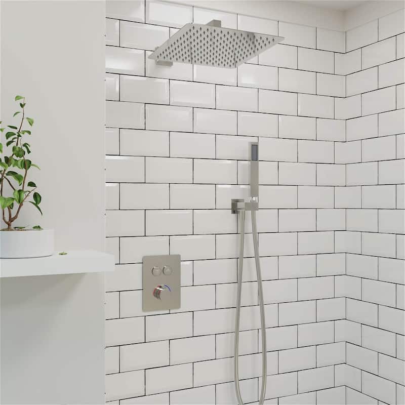 GIVINGTREE Complete Shower System with Rough-In Valve - 12 inch - 7'6" x 10'9" - Silver