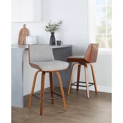 Carson Carrington Clemens 26" Fixed-Height Counter Stool with Bent Wood Legs & Square Footrest (Set of 2)