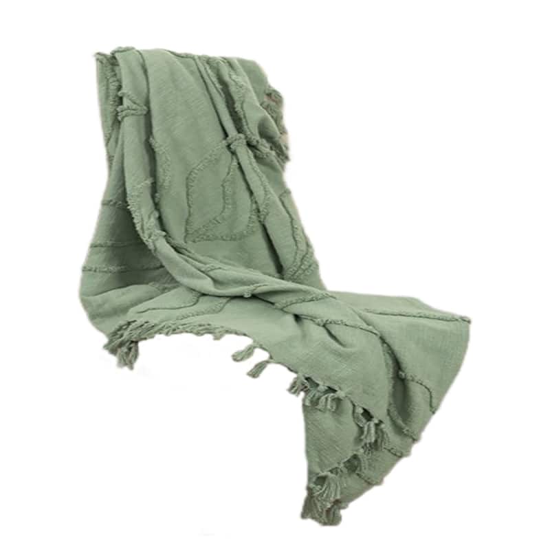 HomeRoots Green Woven 100% Woven Textured Cotton Throw Blanket