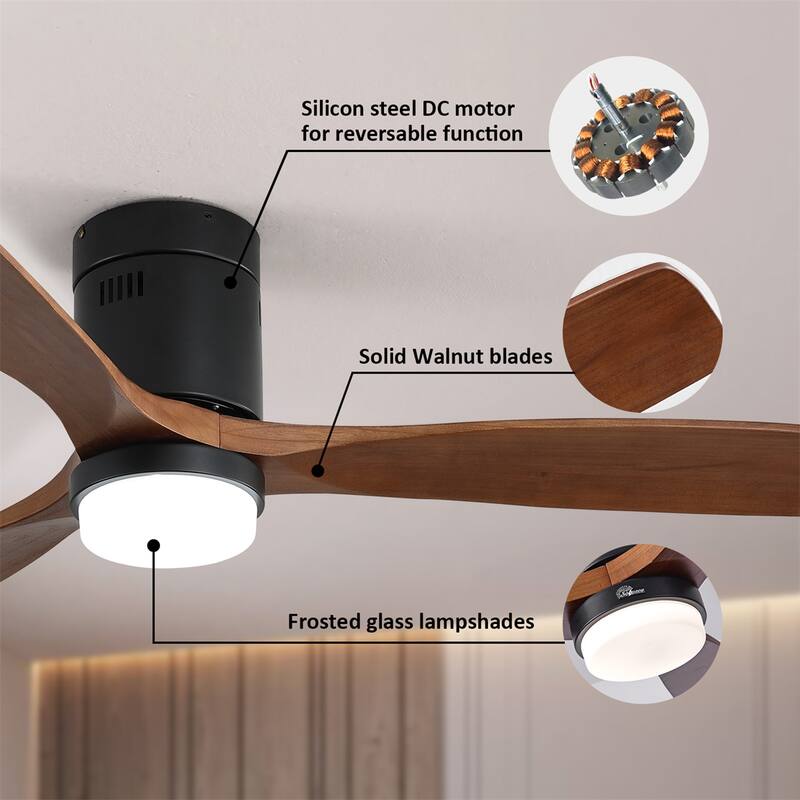 52 Inch Flush Mount Ceiling Fan With/without Light and Remote Modern Ceiling Fan Bedroom