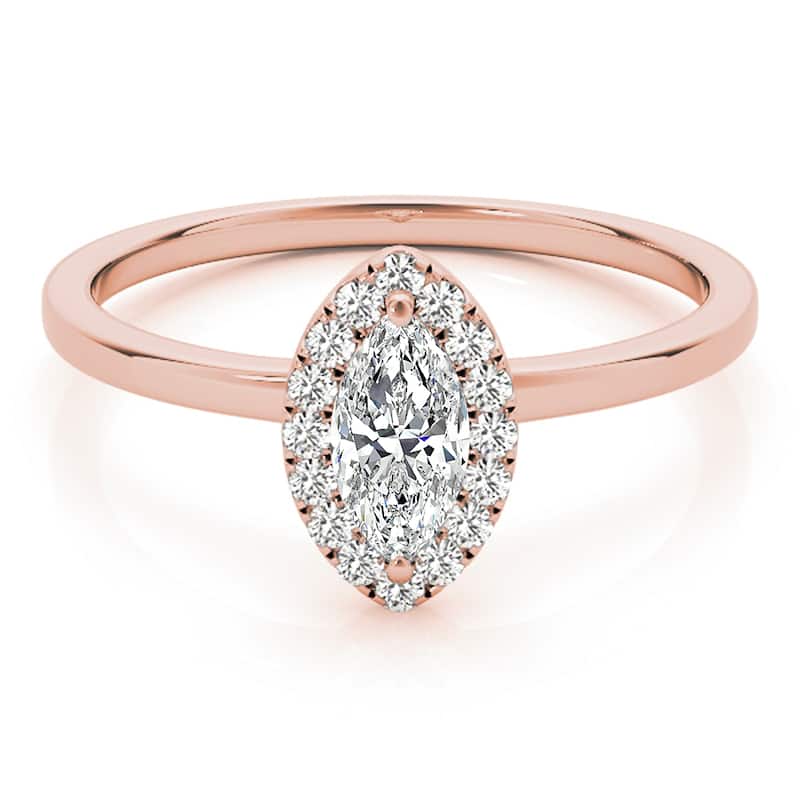 Auriya 14k Rose Gold Lab Grown Marquise Diamond Halo Engagement Ring 0.50 to 5.00 ct. tw. (F-G VS)