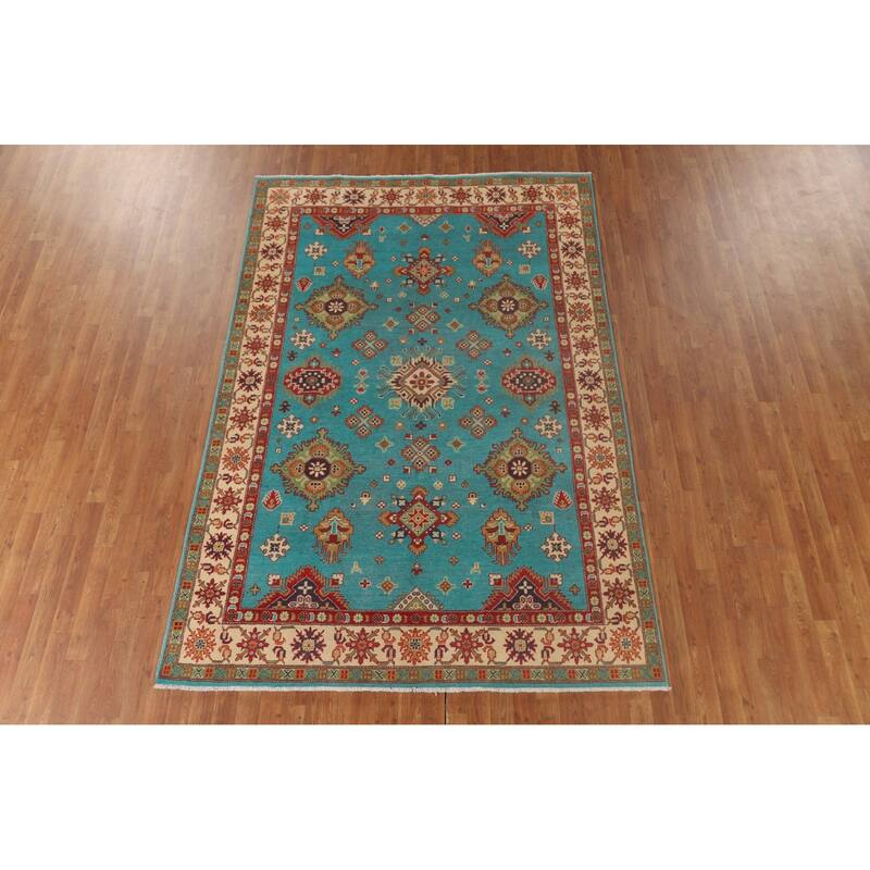 Turquoise Blue Kazak Oriental Area Rug Handmade Wool Carpet - 6'0"x 8'11"