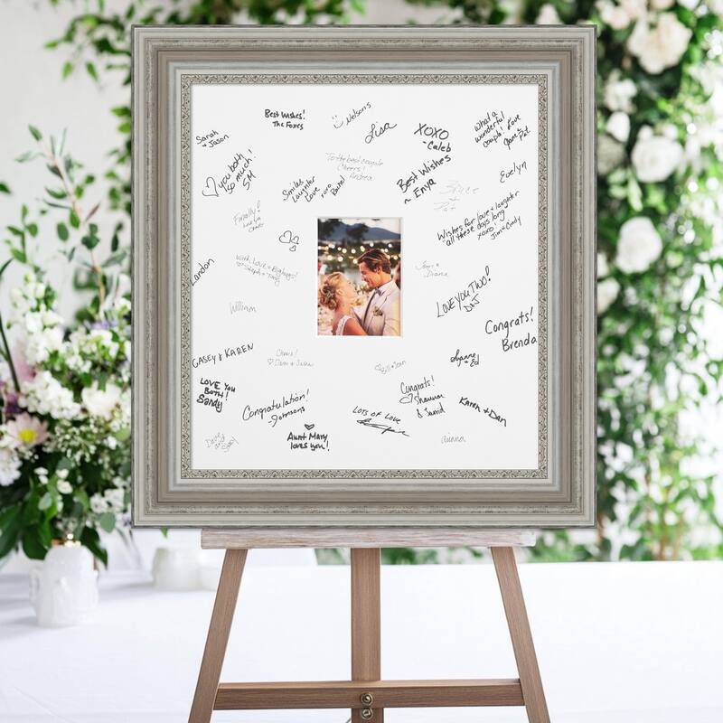 Parlor Signature Mat Picture Frame - Autograph Photo Frame Guest Book Alternative for Weddings, Graduations, or Retirement - 5x7 - Parlor Silver