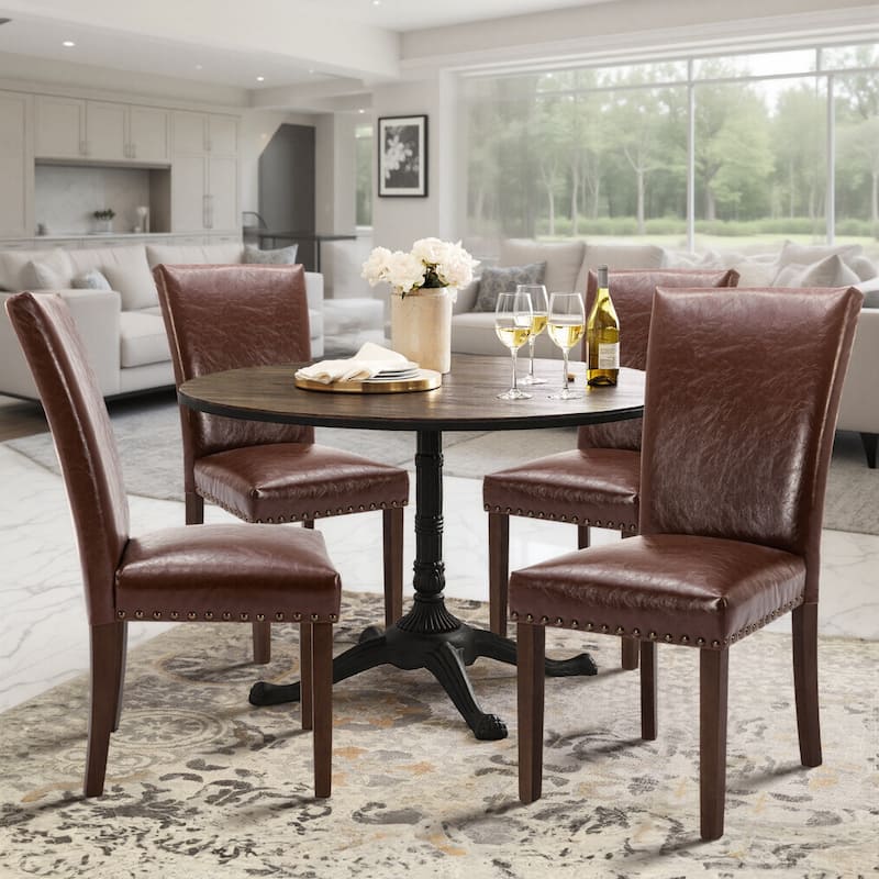 RENEWLINE Dining Chairs, Fabric with Nailhead Trim and Wood Legs - Set of 4 - L-LightBrown