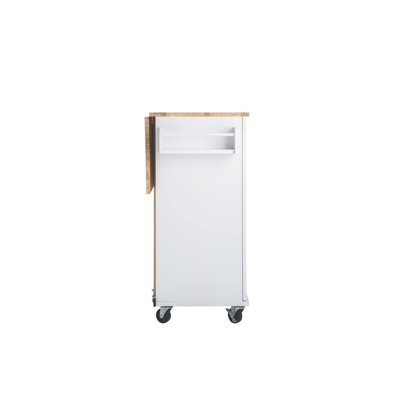 Kitchen Island with Extensible Wood Table Top, Mobile Island Table on Wheels, Kitchen Cart with Adjustable Shelf & 3 Drawers