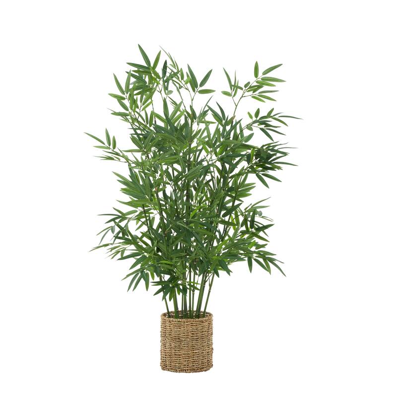 Faux Foliage Artificial Tree with Realistic Leaves and Brown Seagrass Pot - Green - Roche River Decor - 27"W x 27"L x 40"H