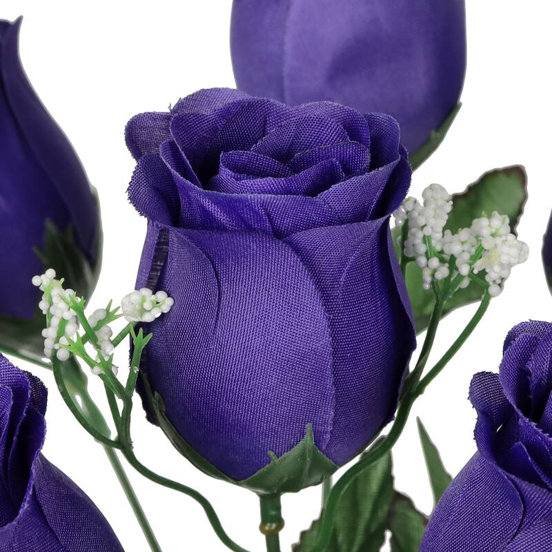 Set of 12 Dark Purple Artificial Rose Bud Flower Stem Bush Bouquet 14in - 14" L x 6" W x 6" DP