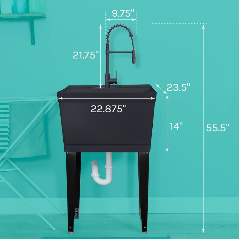 TEHILA Utility Sink Laundry Tub with Black High Arc Coil Faucet