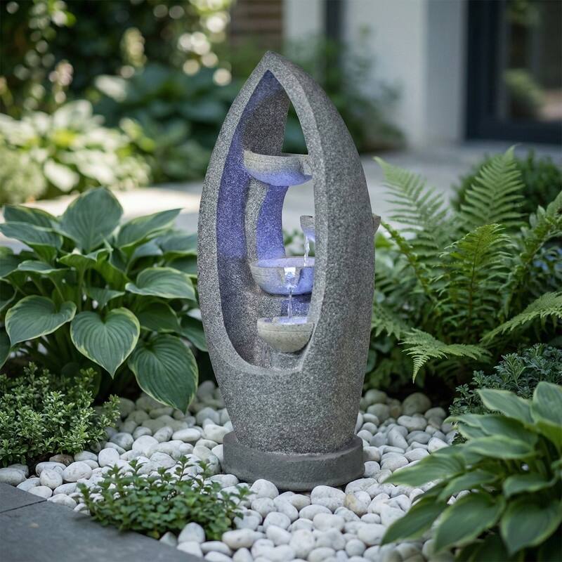 4 Tier Flowing Water Indoor/Outdoor Fountain Modern Hollow Oval and Blue Lighting Healing Decor