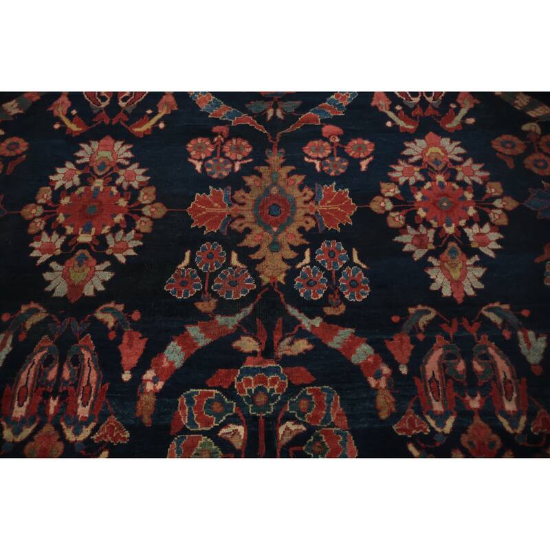 Hand Knotted Oriental 100% Wool Carpet Traditional Floral Navy Blue & Blues Sultanabad Area Rug - 12' 6'' X 9' 3''