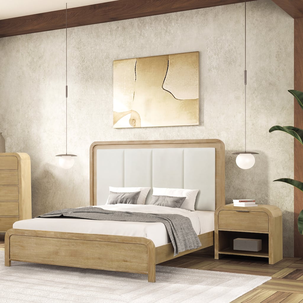 Furniture of America Elowyn 2-Piece Natural Solid Wood Upholstered Channel Panel Bedroom Set