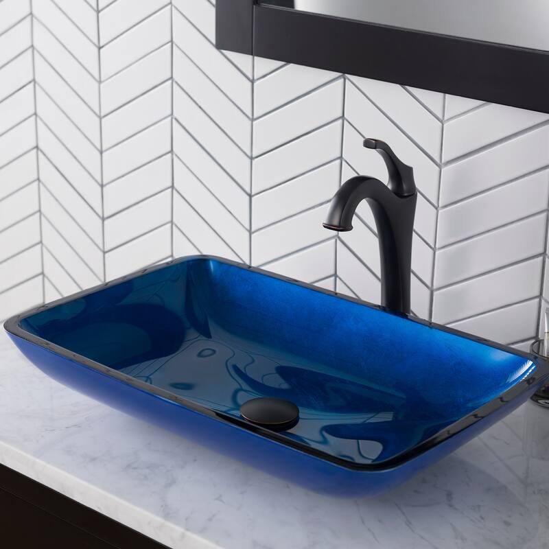 Kraus Arlo & Glass 21-7/8" Glass Vessel Bathroom Sink with 1.2 GPM