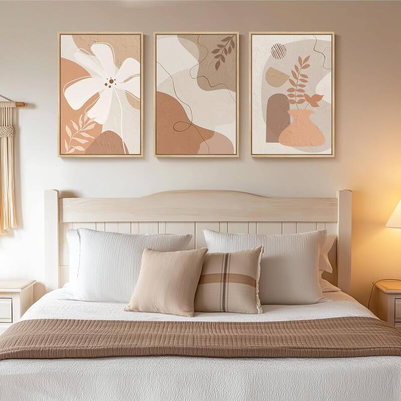 Large Tan and Neutral Floral Artworks