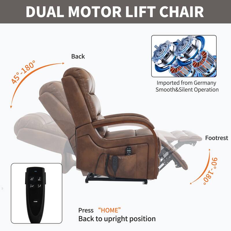 Dual Motor Power Lift Recliner with Heat Massage and Solid Wood Armrests