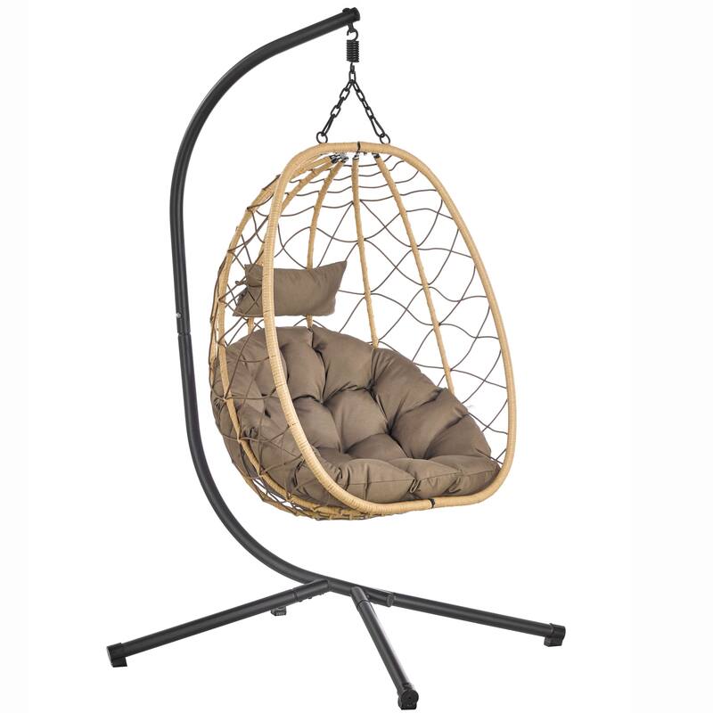 Summit Hanging Egg Swing Chair with Brown Frame & Foldable Shell for Home Patio Garden Backyard Porch