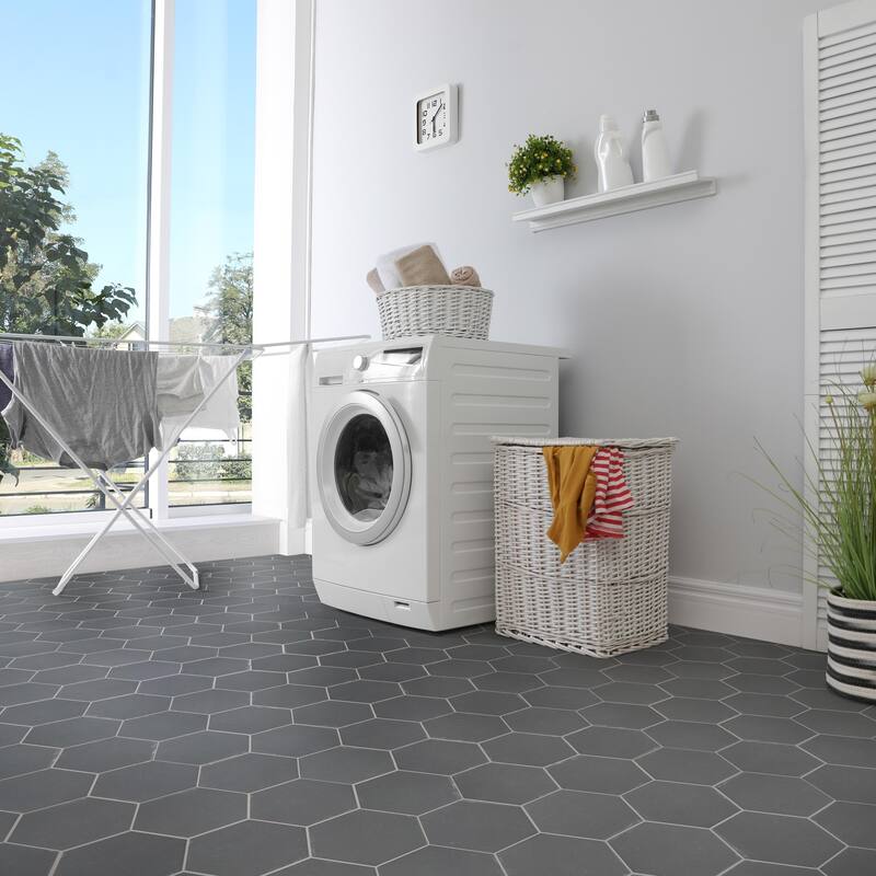 Merola Tile Retro Mini Hex Nero 7" x 8" Porcelain Floor and Wall Tile - Sample swatch