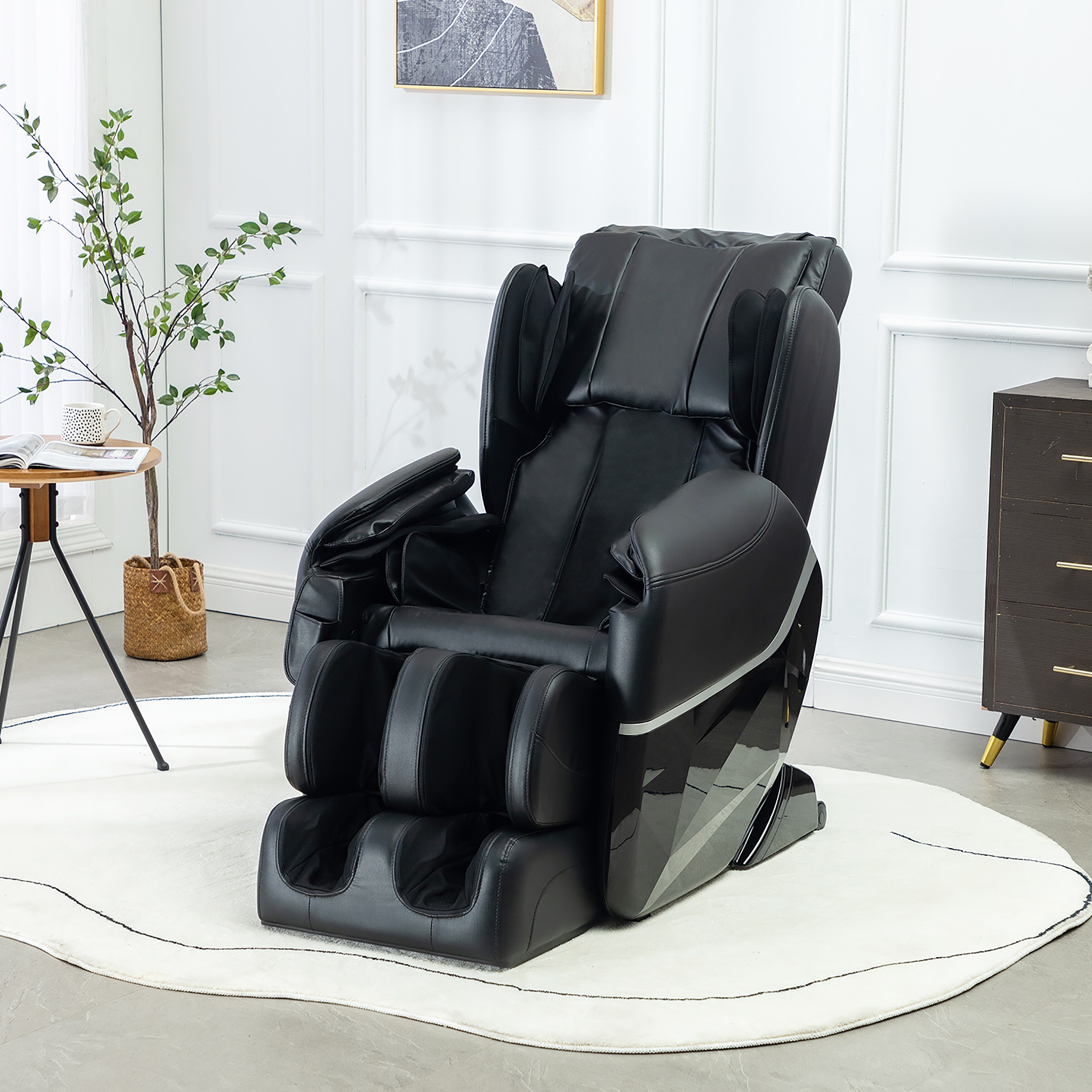 Evra Modern Black Faux Leather Zero Gravity Massage Chair by