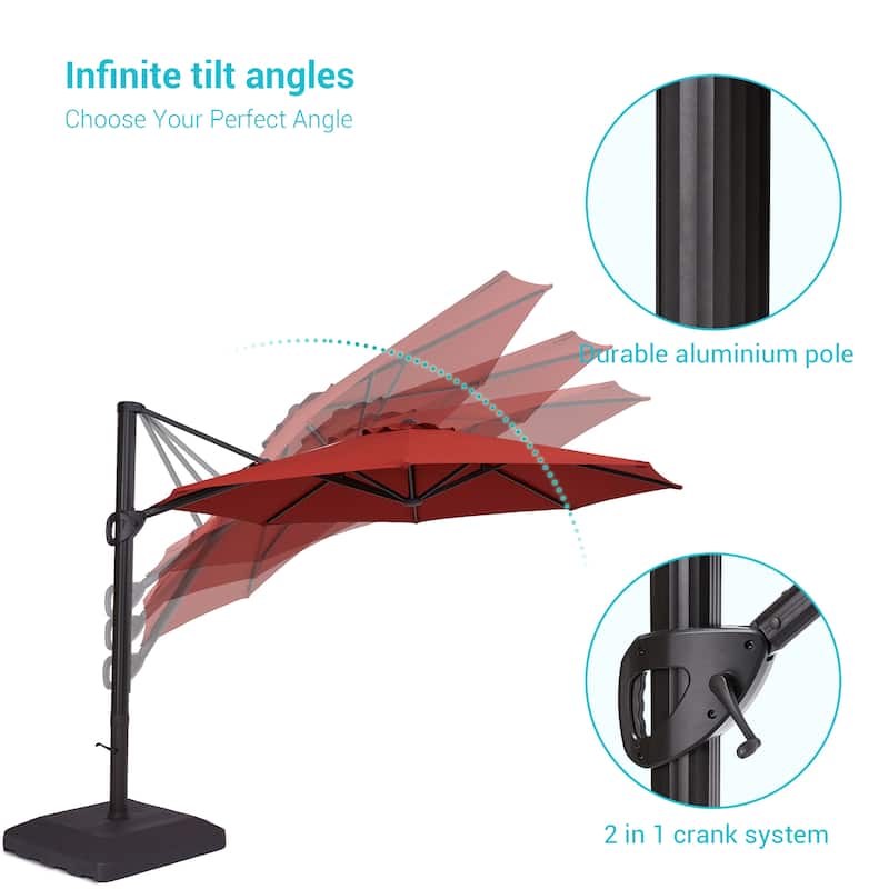 LIVOOSUN Outdoor Cantilever Offset Patio 11Ft Aluminum Umbrella w/Base