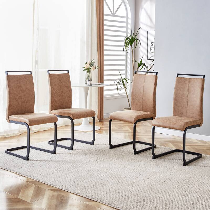Modern Dining Chair Set of 4, High Back Upholstered Side Chair with C-Shaped Tube Metal Legs Office Chair, Club Guest Chair