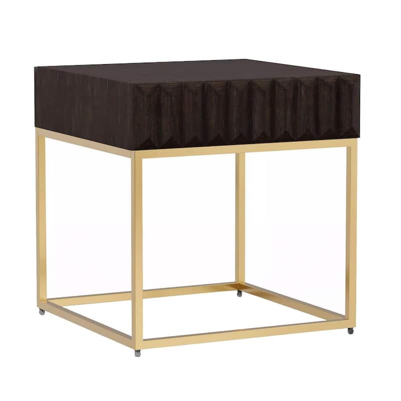 23 in. Brown and Gold Rectangle Wood End Table with Storage Drawer for Convenience