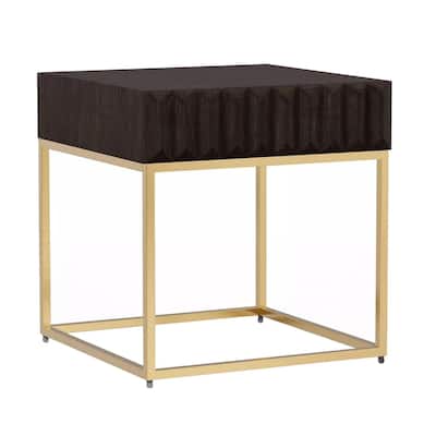 23 in. Brown and Gold Rectangle Wood End Table with Storage Drawer for Convenience